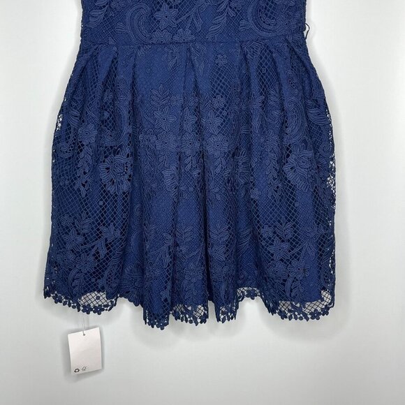 Self Portrait Lace Embellished Mini Dress Navy Blue Size 8 NWT - Picture 3 of 11
